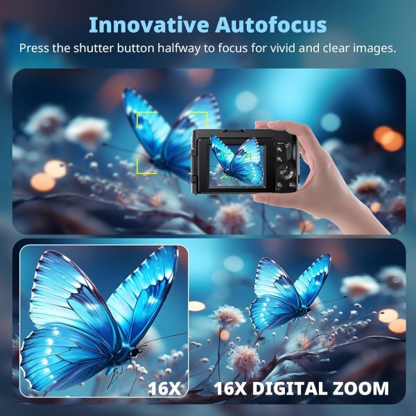 4K Digital Camera for Photography, 64MP Vlogging Camera for YouTube with 3" 180° Flip Screen, 18X Digital Zoom Point and Shoot Camara with 32GB Micro SD Card for Beginner (Black) - Image 4